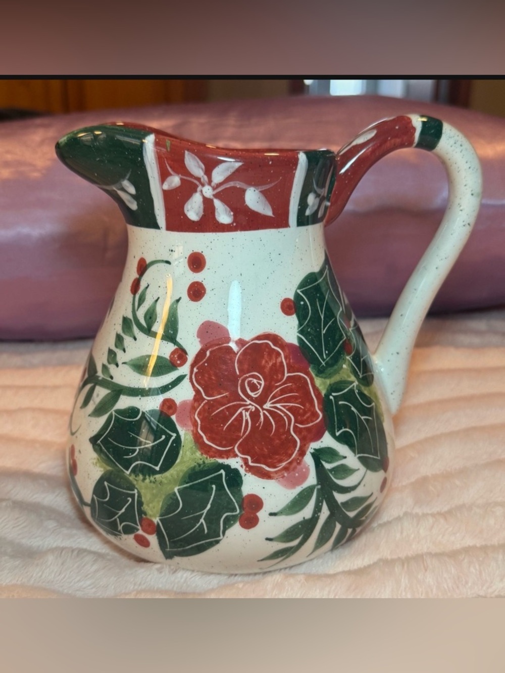 2003 Julie Ueland Pottery Stoneware Pitcher Jug Carafe Floral Pattern Enesco VTG